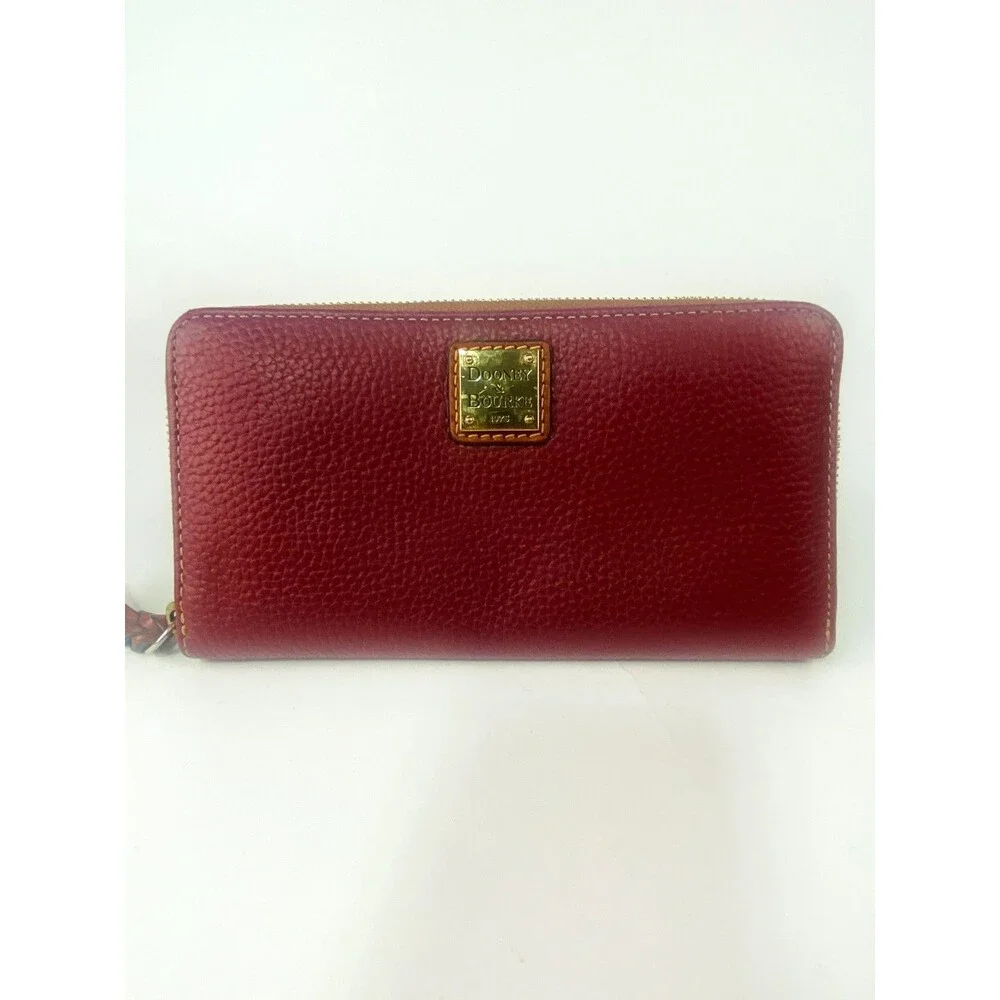 Dooney & Bourke Pebble Grain Large Zip Around Wallet Wristlet Burgundy Red